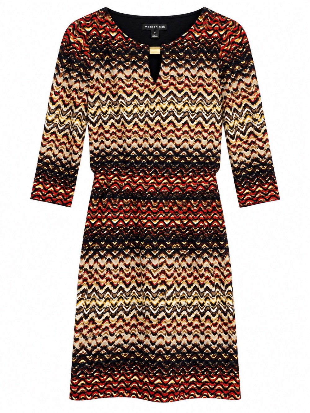 Madison Leigh Multicolor Chevron Print 3/4 Sleeve Dress Size 8